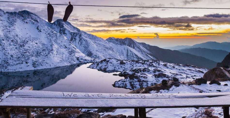 view of frozen gosaikunda lake