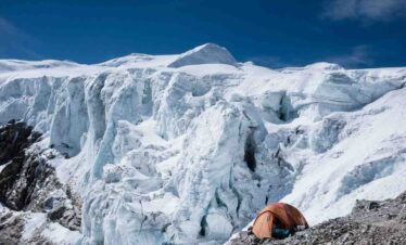 Mera peak high camp surrounded by Himalaya mountain in Mera region, Nepal