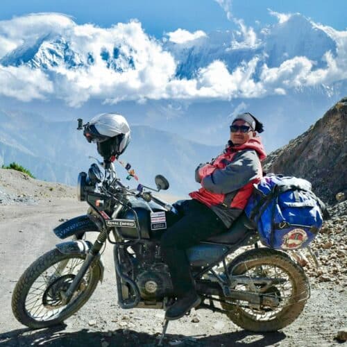Motorcycle ride through the rugged Upper Mustang landscape