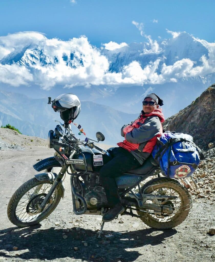 Motorcycle ride through the rugged Upper Mustang landscape