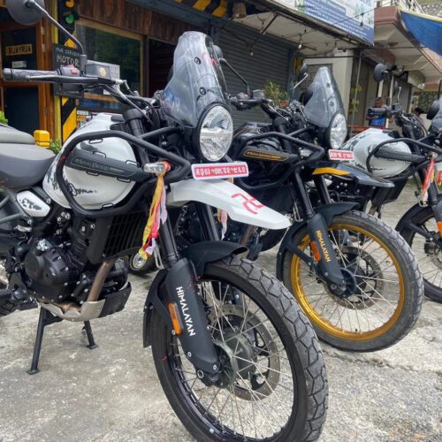 Motorcycle expedition approaching Lo Manthang in Upper Mustang